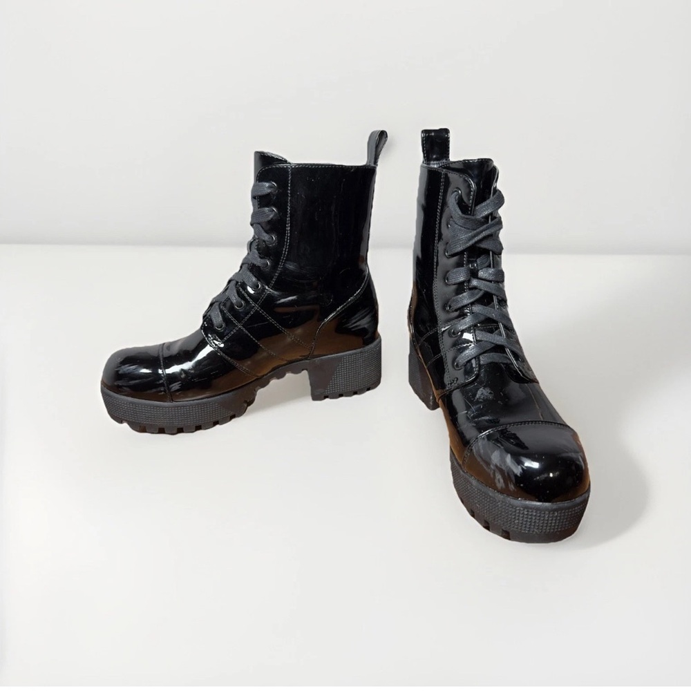 Chunky Combat Boots Black Patent Leather Ankle Azalea Wang Women’s Size 6